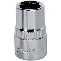Silver Sealey Walldrive socket, 10mm, 3/8in square drive, fully polished with textured grip band.