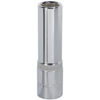 Sealey polished silver deep socket, 11mm, 3/8in square drive, with Walldrive® design and ribbed grip section.