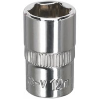 Sealey SP3812 Walldrive socket, 12mm, 3/8in drive, fully polished silver finish with ribbed grip section.