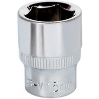 Sealey SP3815 Walldrive socket, 15mm, 3/8in square drive, fully polished chrome finish with ribbed grip.