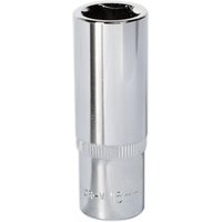 Sealey 15mm deep socket, fully polished chrome finish, 3/8in square drive with knurled grip section.