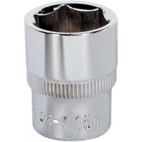 Sealey SP3816 Walldrive socket, 16mm, 3/8in square drive, fully polished chrome finish with ribbed grip section.