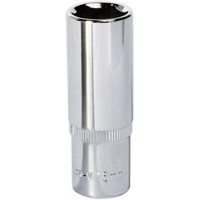 Sealey 16mm deep socket, fully polished silver finish, with 3/8in square drive and knurled grip near the base.