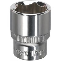 Sealey SP3817 Walldrive socket, 17mm, 3/8inSq drive, fully polished chrome finish with ribbed grip.