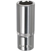 Silver Sealey deep socket, 17mm, 3/8in drive, fully polished with Walldrive® design and knurled grip.