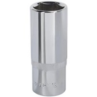 Silver Sealey deep socket, 19mm, 3/8inSq drive, fully polished, with knurled grip and Walldrive® design.