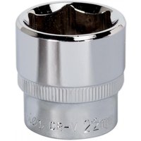 Sealey 22mm Walldrive socket, 3/8in square drive, fully polished chrome finish with ribbed grip.