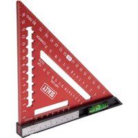 Red Sealey Speed Square Metric with white markings, built-in level, and black edge ruler.