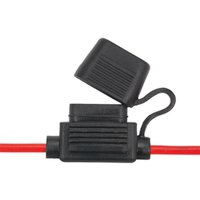 Black Sealey splashproof blade fuse holder with red wire and flip-top cover.