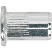 Sealey splined rivet nut threaded insert, silver with ribbed body and flat flange.