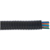 Black Sealey split convoluted cable sleeving, 17-21mm diameter, with multicolored wires visible at the end.