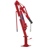 Red Sealey SSC static mounted crane with hydraulic arm, chain hook, and stable base.