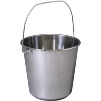 Stainless steel mop bucket with a smooth finish and a sturdy metal handle.