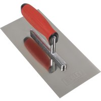 Sealey stainless steel plastering trowel with red ergonomic handle and smooth rectangular blade.