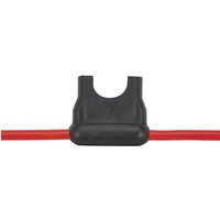 Black Sealey standard blade fuse holder with red wire connections on both sides.