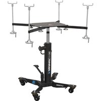 Sealey Subframe Cradle and Transmission Jack Combo with adjustable arms, black base, and four caster wheels.