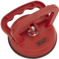 Red Sealey suction cup lifter with black rubber base and ergonomic handle.
