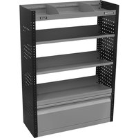 Sealey Superline Pro MSS van storage system with slanted shelves, black perforated sides, and grey compartments.