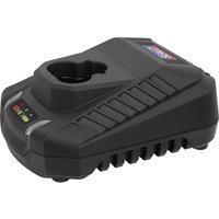 Black Sealey SV12 12v cordless Li-Ion battery charger with LED indicators and ribbed design.