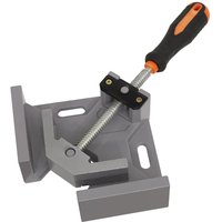 Sealey Swing Jaw Mitre Corner Clamp with silver metal body, black and orange handle, and adjustable screw mechanism.
