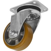 Sealey swivel plate castor with orange polyurethane wheel and silver metal bracket for mounting.