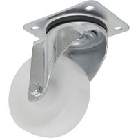 Sealey swivel plate castor with white polyamide wheel and silver metal bracket for mounting.
