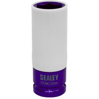 Sealey SX03022 alloy wheel impact socket, 22mm, 1/2inSq drive, white body with purple base and Sealey branding.