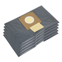 Sealey Tank Liner M Class pack of 5, gray rectangular bags with brown cardboard collars and circular openings.