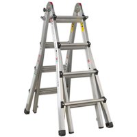 Sealey Telescopic 4 Way Combination Ladder, silver aluminum, adjustable height, black rubber feet, multi-position.