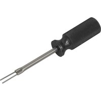 Black-handled Sealey Terminal Tool for VAG with a long metal shaft and dual prongs.