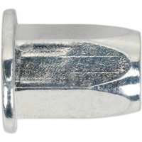 Sealey M6 threaded insert, silver full hex body, standard flange, pack of 50, metallic finish.