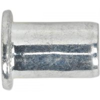 Silver Sealey M10 threaded insert rivet nut with cylindrical body and flanged top, pack of 50.