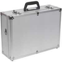 Sealey aluminium tool case with square edges, silver finish, black handle, and metal latches.