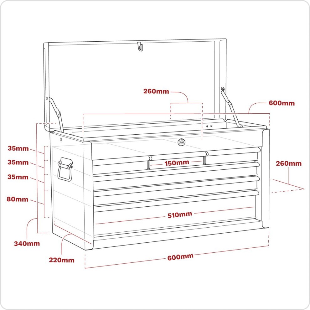 Sealey Topchest 6 Drawer with Ball Bearing Runners - Red/Grey - AP2201BB - Grey,red, Grey/red - image 2