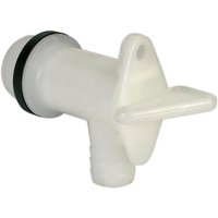 White Sealey TP12 lockable drum tap with a black rubber seal and winged handle.