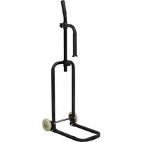 Black Sealey TP67DT gear oil drum trolley with two wheels, vertical handle, and sturdy metal frame.