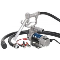 Sealey TP9624 Diesel/Fluid Transfer Pump, portable 24V, silver with black hoses and red/black battery clamps