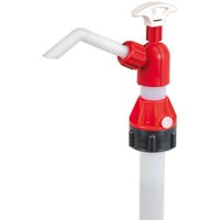 Red and white Sealey TP99 thinners pump with angled spout and ergonomic handle.