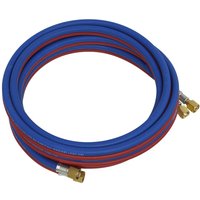 Sealey Twin Rubber Oxyacetylene Welding Hose Set, blue and red coiled hoses with brass connectors.