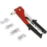 Red and black Sealey two-way riveting kit with chrome accents, includes multiple rivets in assorted sizes.