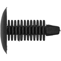 Black Sealey fir tree clip with ribbed stem and flat circular head, measuring 18mm x 23mm.