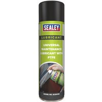 Sealey Universal Maintenance Lubricant with PTFE, green and black spray can, Sealey logo on top.