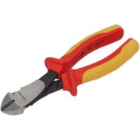 Red and yellow Sealey VDE insulated heavy duty side cutters with sharp metal jaws and ergonomic handles.