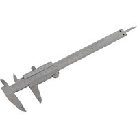 Silver Sealey Vernier Calipers with dual scale, sliding jaw, and fine adjustment screw.