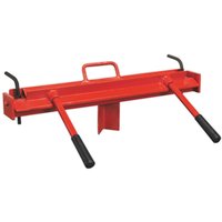 Red Sealey vice mounting sheet metal folder with two black-handled levers and a central carrying handle.