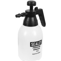 White Sealey Viton Seal pressure sprayer with black handle, nozzle, and pump top.