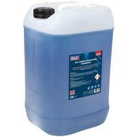 Blue Sealey VMR92250 25L container with black cap, labeled for carpet/upholstery detergent.