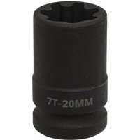 Black Sealey brake caliper socket, 1/2in square drive, 20mm, 7-point design with engraved size marking.
