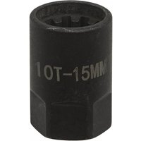 Black Sealey brake caliper socket, 1/2in square drive, 15mm, 10-point design with engraved size marking.