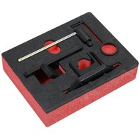 Black and red Sealey VS5255 engine timing check kit with precision tools in foam casing.
